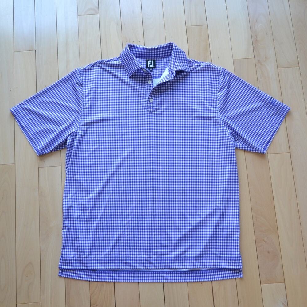 FootJoy Athletic Golf Polo Shirt Size XL Box Check Pattern Purple White